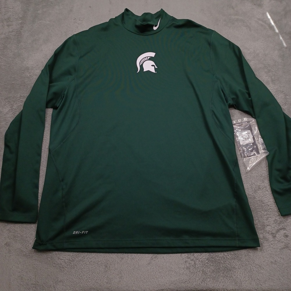Michigan State Spartans Shirt Mens XXL Green Nike Dri Fit Mock Neck